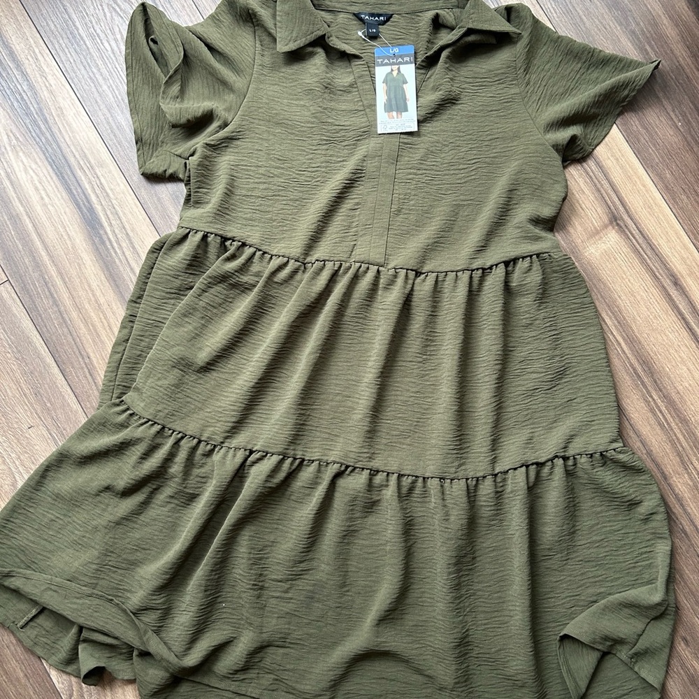 Tahari Khaki V-Neck Dress
